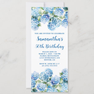 Convites Watercolor Blue Hydrangea 50º aniversário