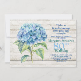 Convites Watercolor Blue Hydrangea 80 Birthday