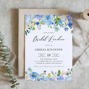 Convites Watercolor Blue Hydrangea Floral Bridal Lunchee