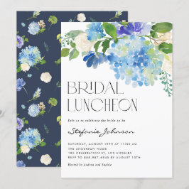 Convites Watercolor Blue Hydrangea Floral Bridal Lunchee