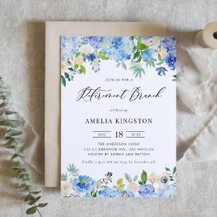 Convites Watercolor Blue Hydrangea Floral Retirement Brunch