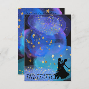 Convites Watercolor Blue Ocean Night Sky Starry Dance Party