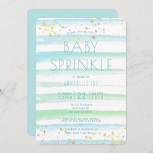 Convites Watercolor Blue Stripes Baby Sprinkle Invent