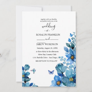 Convites watercolor blue wedding Invitation