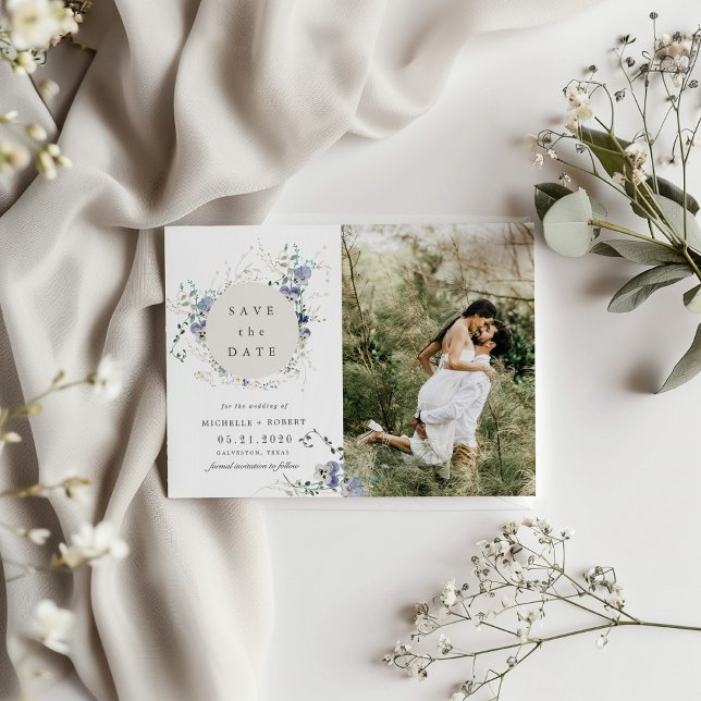 Convites Watercolor Blue Wildflower Duas Fotografias Para S (Criador carregado)