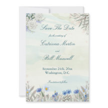 Watercolor Blue Wildflower Save The Date Card