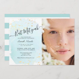 Convites Watercolor Blue x Dourado Bat Mitzvah