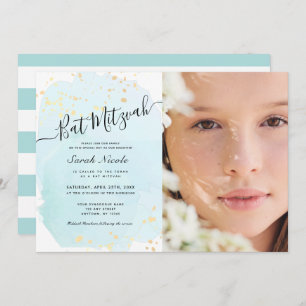 Convites Watercolor Blue x Dourado Bat Mitzvah
