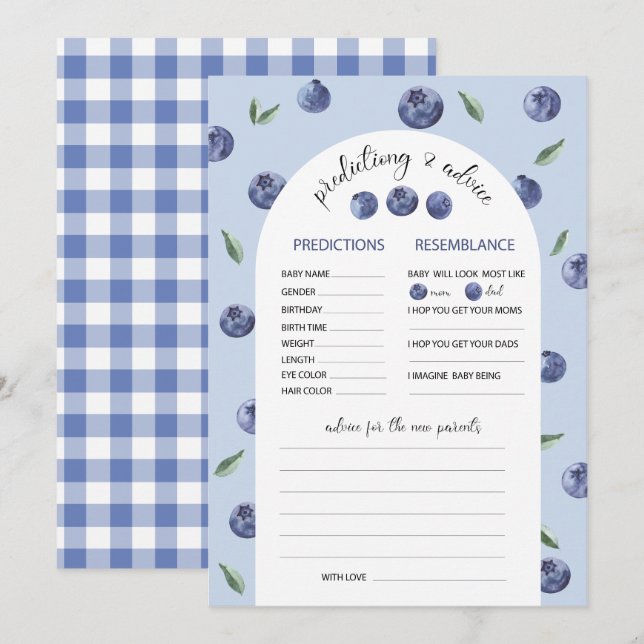 Convites Watercolor Blueberry Prediction Advice Baby Show (Frente/Verso)