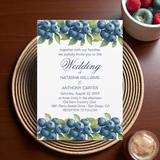 Convites Watercolor Blueberry Wedding Invitation (Criador carregado)