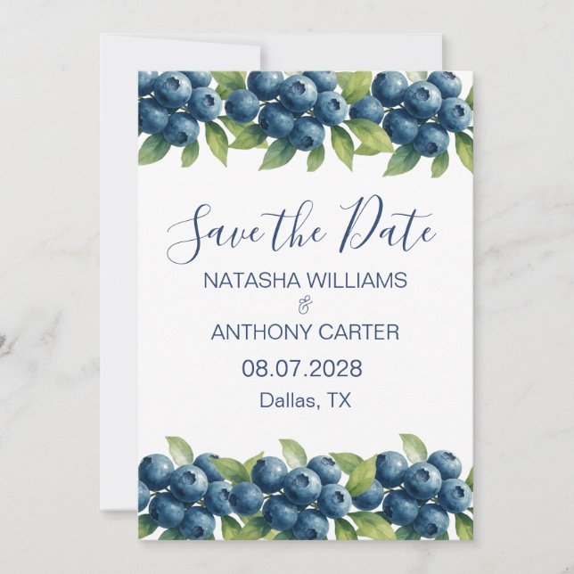 Convites Watercolor Blueberry Wedding Save the Date (Frente)