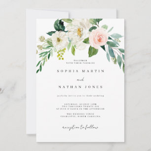 Convites Watercolor Blush Green Leaf Botanical Weding Inv