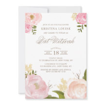 Watercolor Blush Pink Peony Floral Bat Mitzvah
