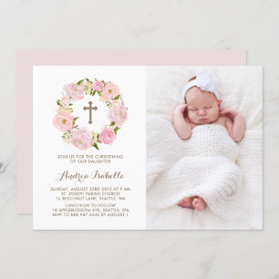 Convites Watercolor Blush Pink Peony Wreath Christening