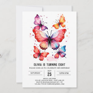 Convites Watercolor Bohemian Butterfly Girl Birthday