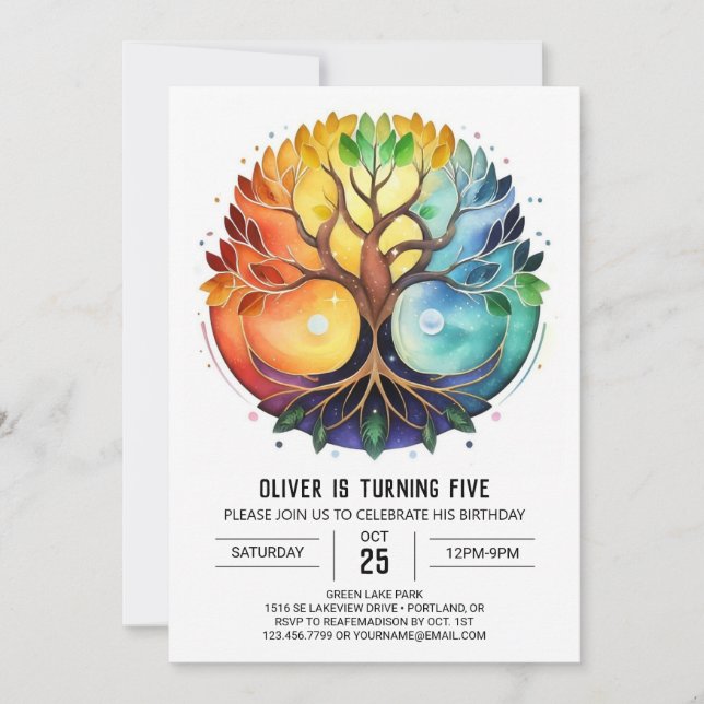 Convites Watercolor Bohemian Tree of Life Aniversário (Frente)