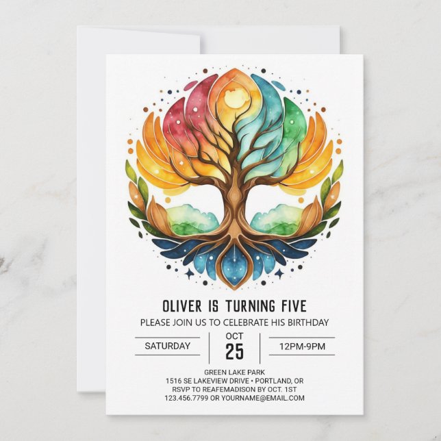 Convites Watercolor Bohemian Tree of Life Aniversário (Frente)