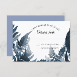 Convites Watercolor Boho Blue Modern Fern Foliage RSVP