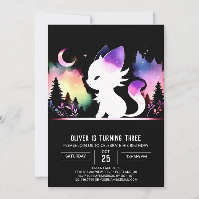 Convites Watercolor Boho Cat Birthday (Frente)