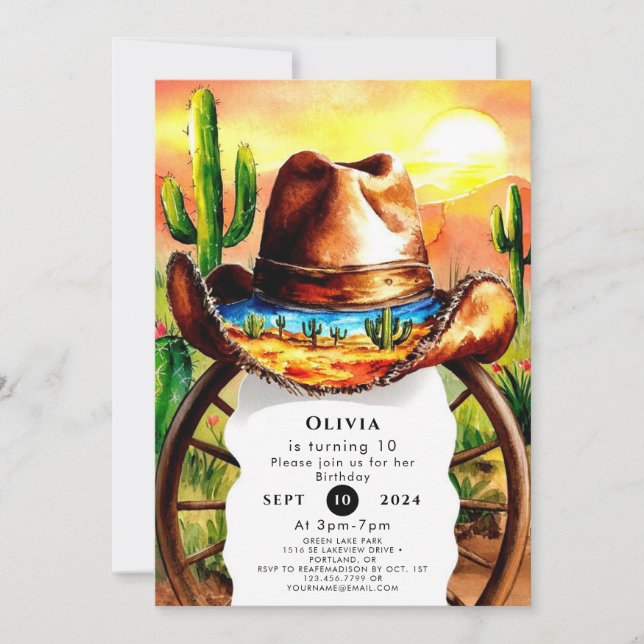 Convites Watercolor Boho Cowboy Birthday (Frente)