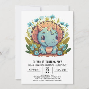 Convites Watercolor Boho Dinosaur Boy Birthday