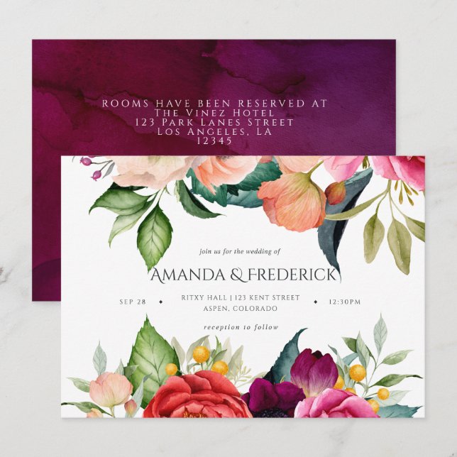 Convites Watercolor Boho Floral Wedding (Frente/Verso)