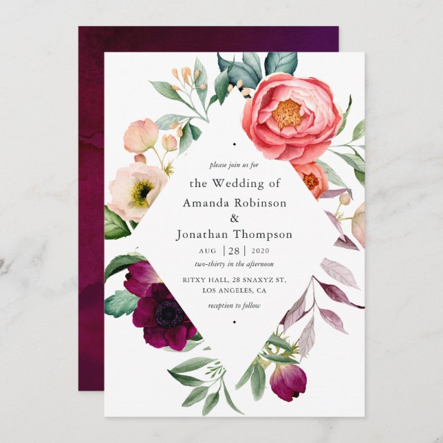 Convites Watercolor Boho Floral Wedding (Frente/Verso)