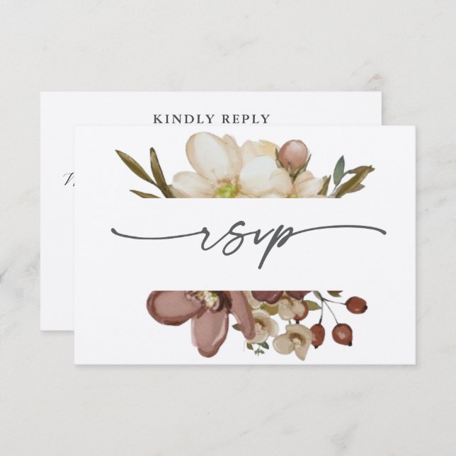 Convites Watercolor Boho Neutral & Rose Wedding RSVP (Frente/Verso)