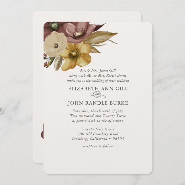 Convites Watercolor Boho Neutral Wedding  (Frente/Verso)