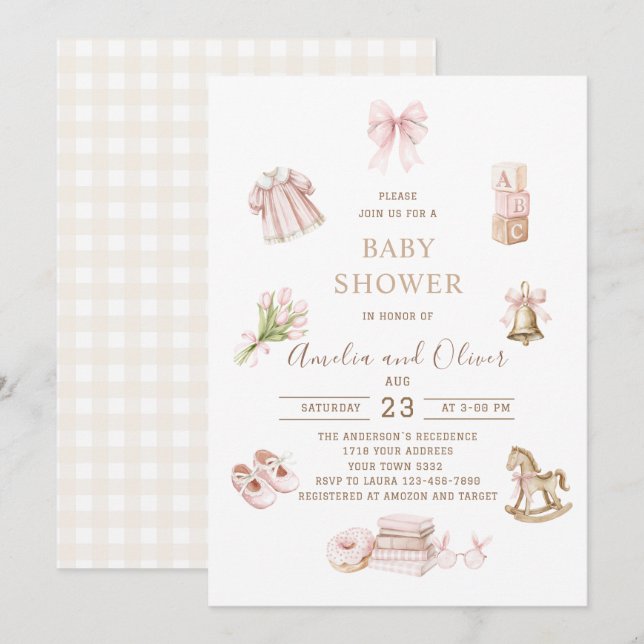 Convites Watercolor Boho Nursery girl  baby shower (Frente/Verso)