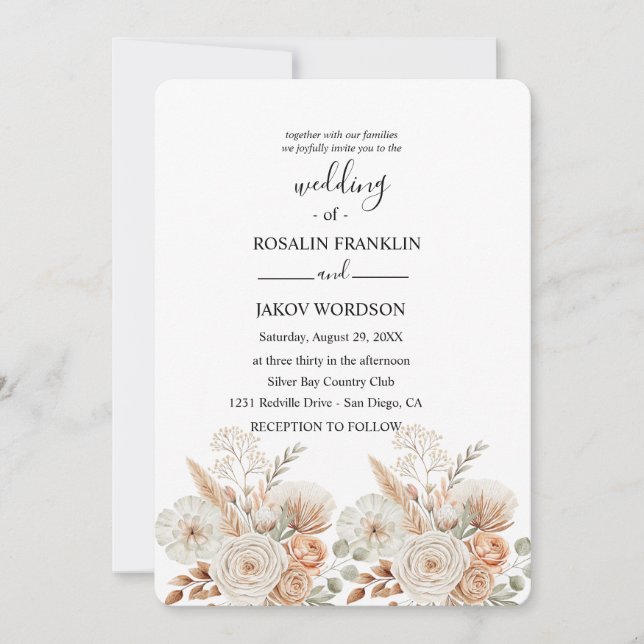 Convites watercolor boho wedding Invitation (Frente)