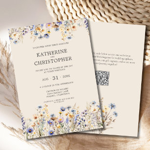 Convites Watercolor BOHO Wildflower Elegant Beige Wedding