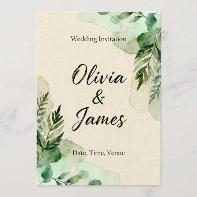 Convites Watercolor Botanical Leaves Invitation (Frente)