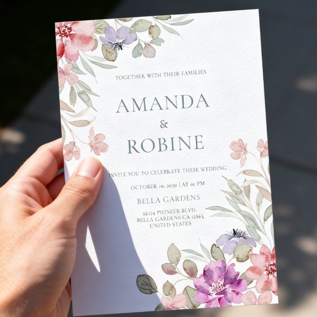 Convites Watercolor Botanical Wedding Invitation (Criador carregado)