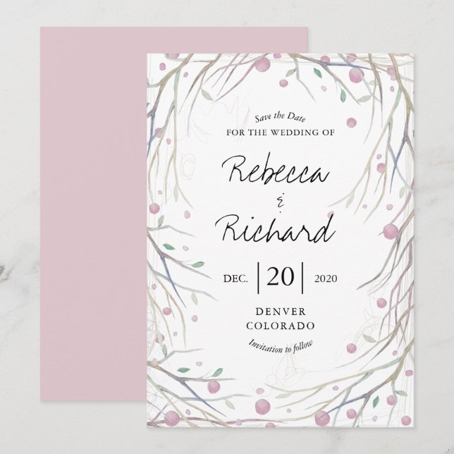 Convites Watercolor Boughs Whimsical Save the Date Card (Frente/Verso)