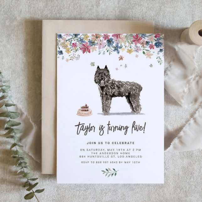 Convites Watercolor Bouvier des Flandres Dog Birthday (Celebrate your furry friend’s special day with our charming dog birthday invitation.)