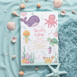 Convites watercolor bow under the sea baby shower
