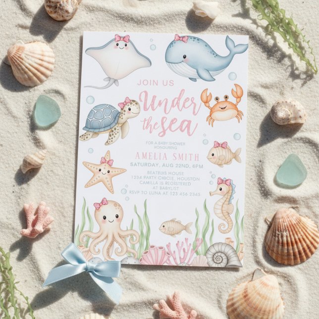 Convites watercolor bow under the sea baby shower (Criador carregado)