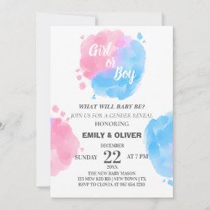 Convites Watercolor boy de gênero feminino revela