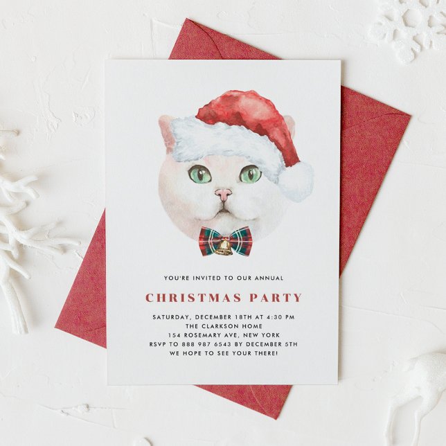 Convites Watercolor British Shorthair Cat Christmas Party (Criador carregado)