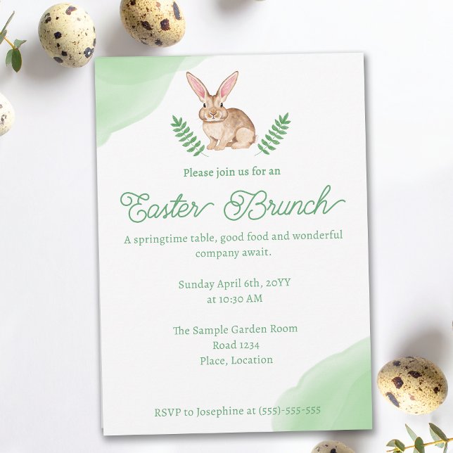 Convites Watercolor Brown Bunny Green Easter Brunch (Criador carregado)