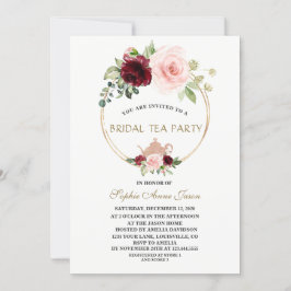 Convites Watercolor Burgundy Blush Floral Bridal Tea Party