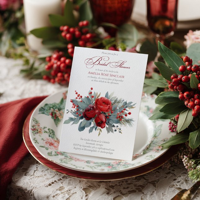 Convites Watercolor Burgundy & Blush Roses Bridal Shower (Criador carregado)