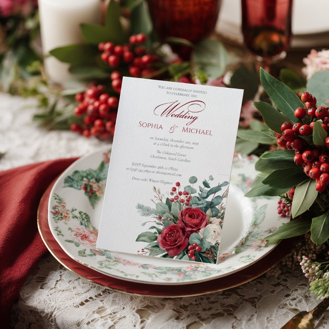 Convites Watercolor Burgundy & Blush Roses Wedding  (Criador carregado)