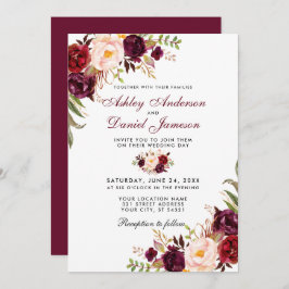 Convites Watercolor Burgundy Floral