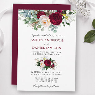 Convites Watercolor Burgundy Floral Greenery Casamento B