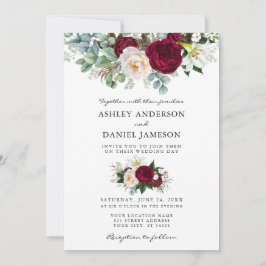 Convites Watercolor Burgundy Floral Greenery Casamento W