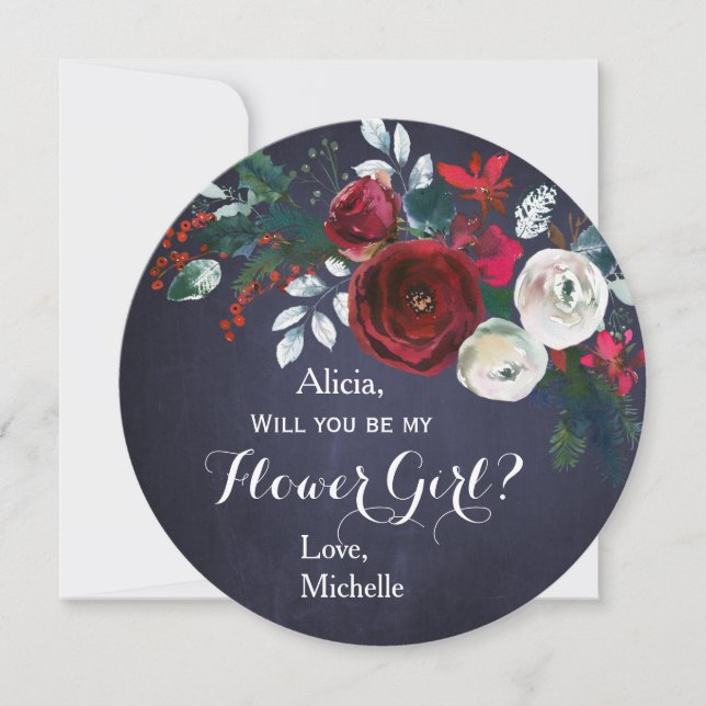 Convites Watercolor Burgundy Peony Buquê Flower Girl (Frente)