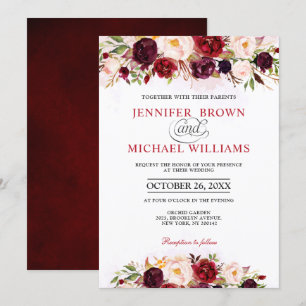 Convites Watercolor Burgundy Red Floral Boho