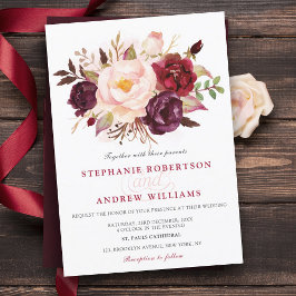 Convites Watercolor Burgundy Red Floral Boho
